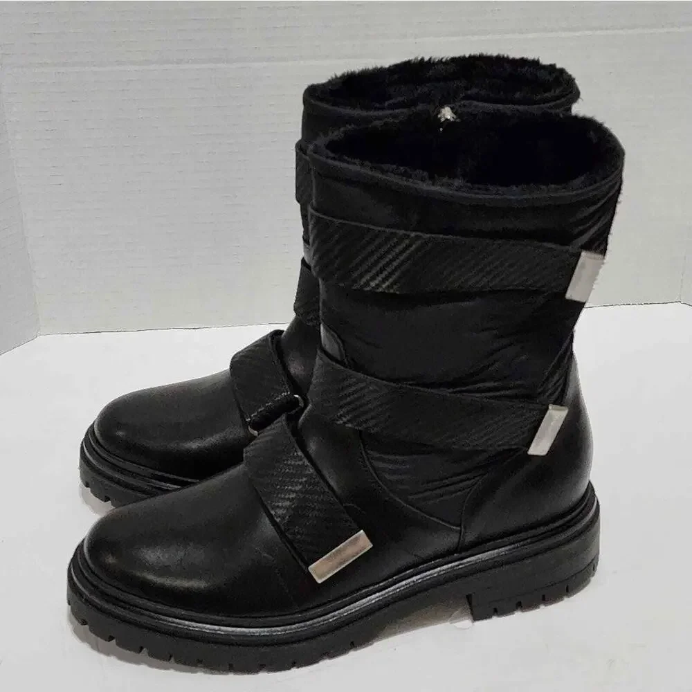 MAeLo Italian Leather fur lined lug sole grunge biker moto Boots size Eu 41